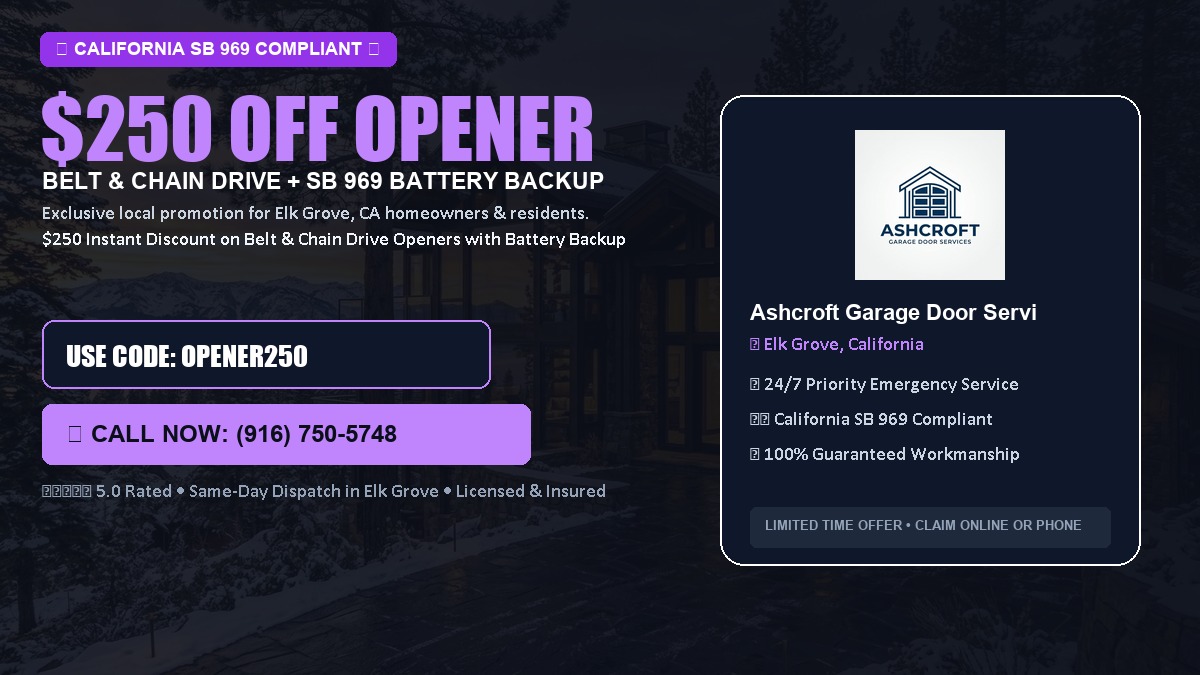 $250 OFF Smart Garage Door Opener Installation (Belt & Chain Drive with California SB 969 Battery Backup) in Elk Grove, CA