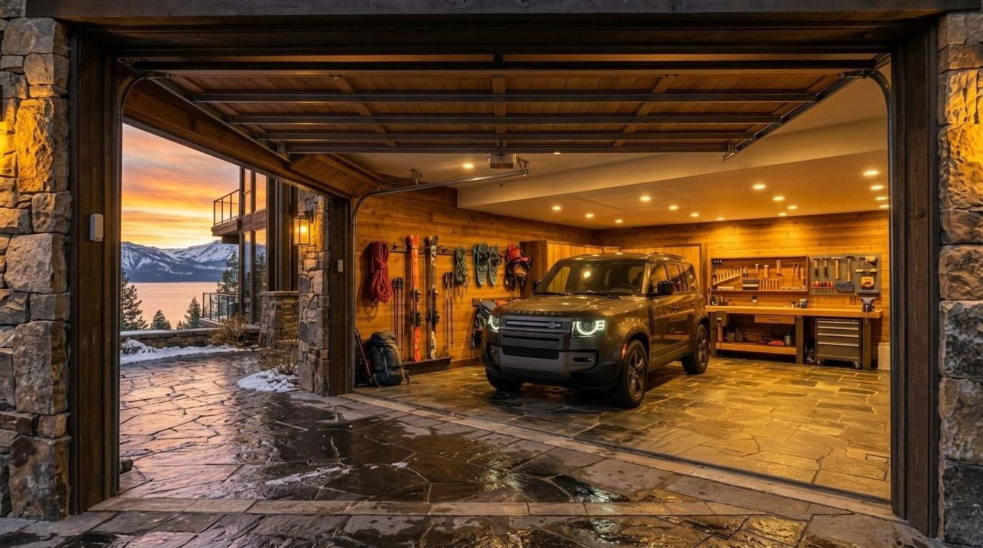 Ashcroft Garage Door Services Interior View of Custom Garage Door Overhead and Workshop